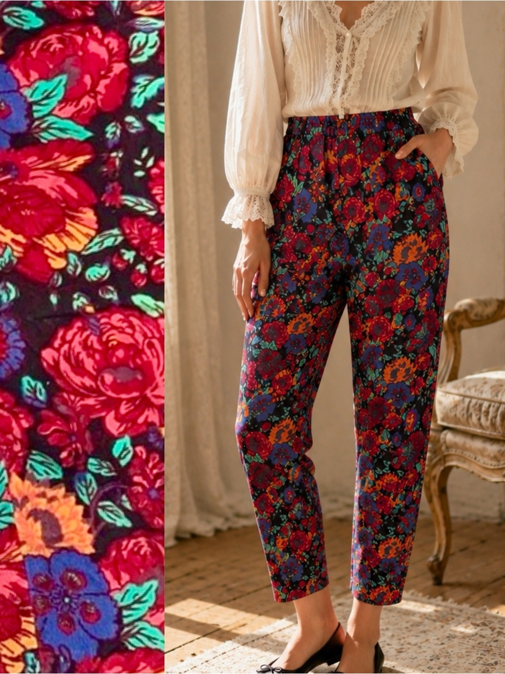 Laura Ashley Vintage Floral High Waisted Pants
